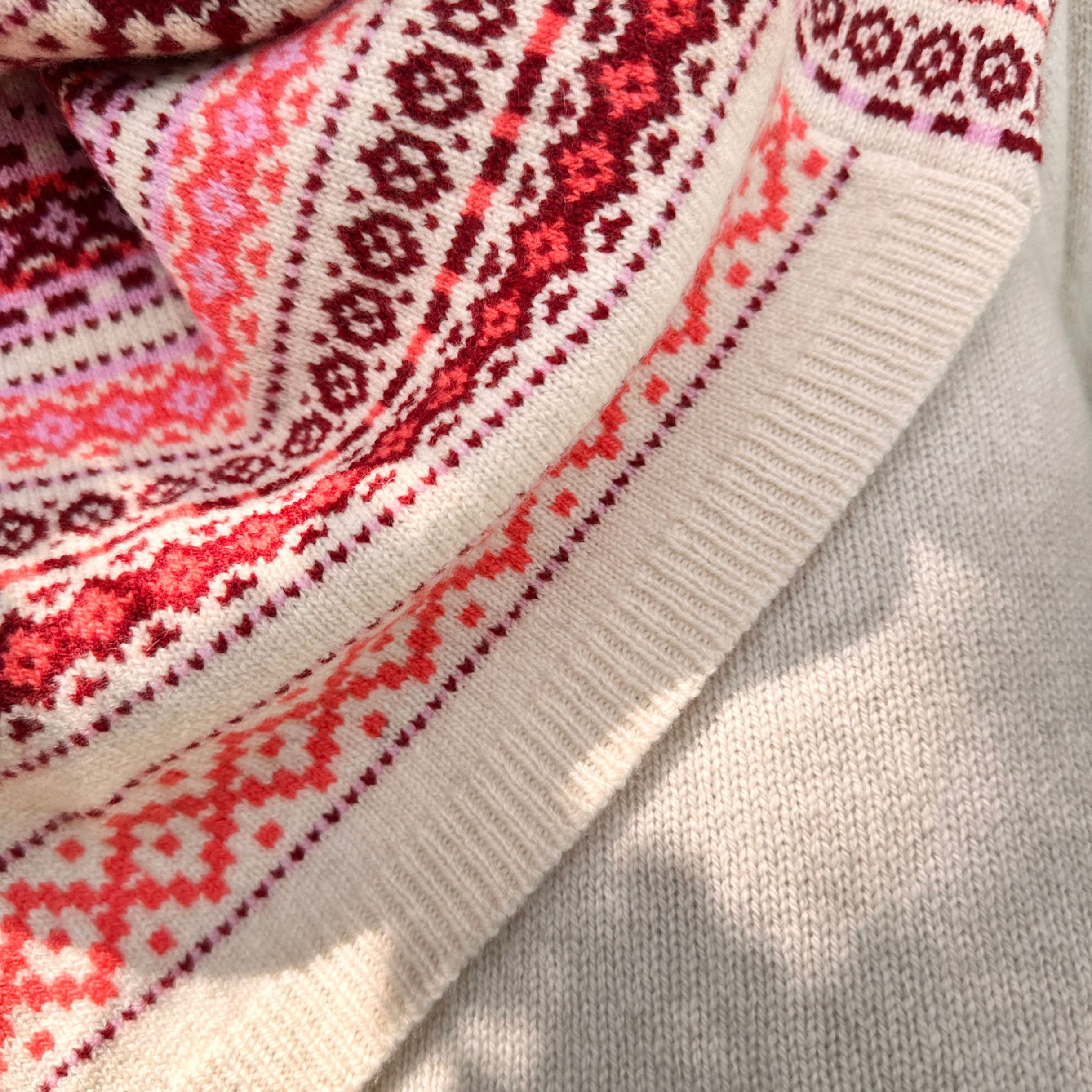Cotswold-knit-foxcote-twisted-snood-rose coloured close up.