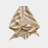 A folded striped scarf or bandana made of soft woven fabric, featuring alternating beige and light brown horizontal stripes, presented on a clean light gray background.