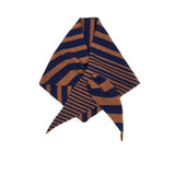 Navy and brown striped knitted neckerchief on a white background
