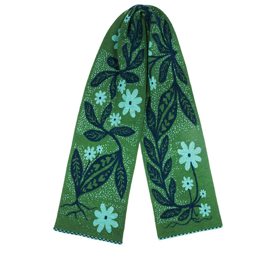 green pattered scarf on a white background