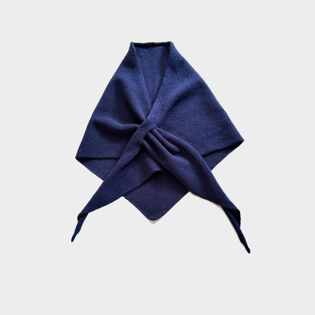 blue knitted neckerchief on a white background.