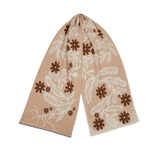 Beige scarf with brown floral patterns on a white background