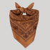 Brown bandana with black pattern on a light gray background