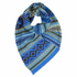 Blue patterned knitted scarf on a white background
