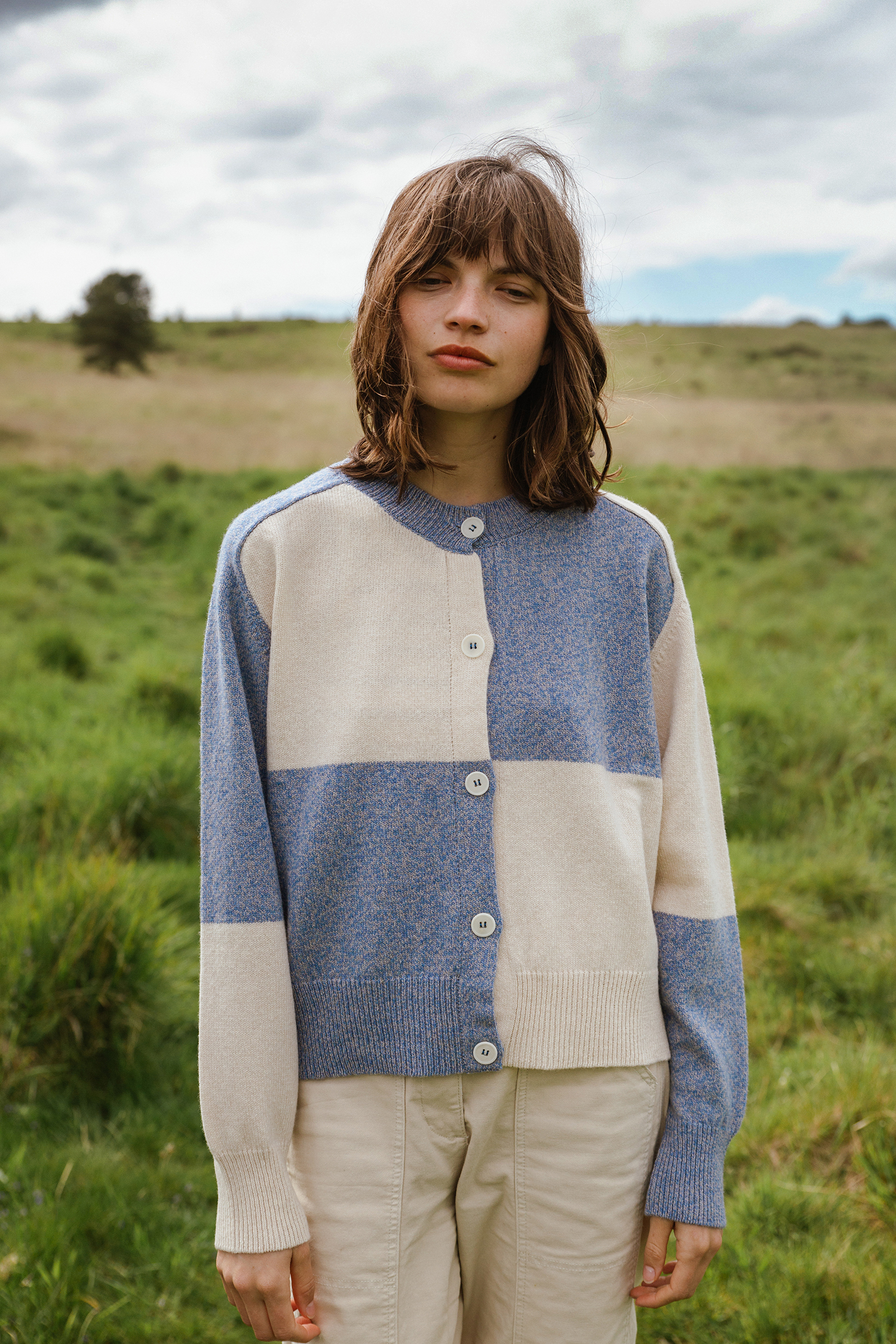 Tewksbury Check Cardigan - Spring Blue