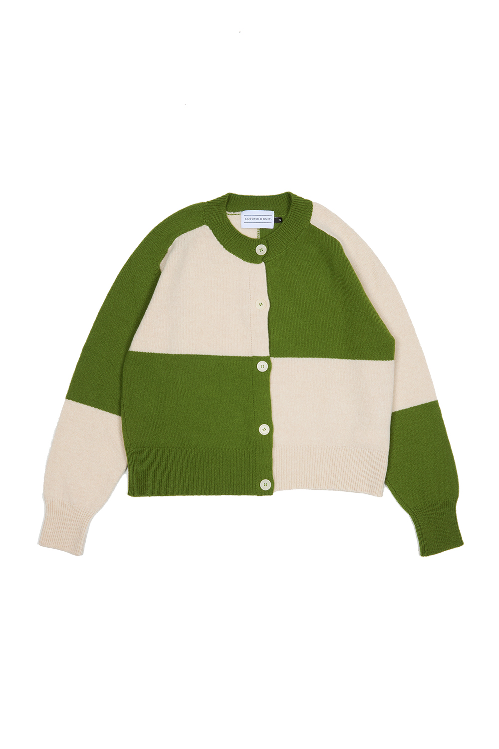 COTSWOLD KNIT – Check Cardian – Snowdrop flat image