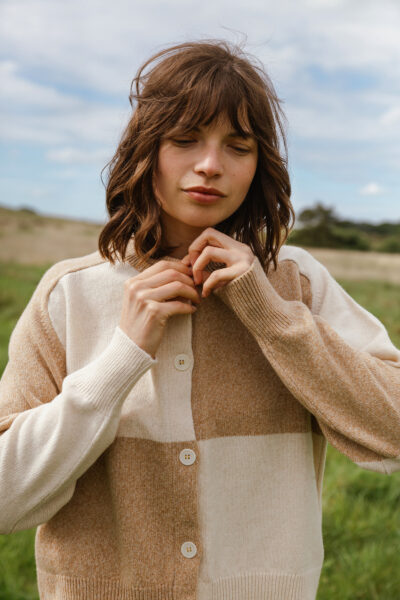 Tewksbury Check Cardigan  Flax
